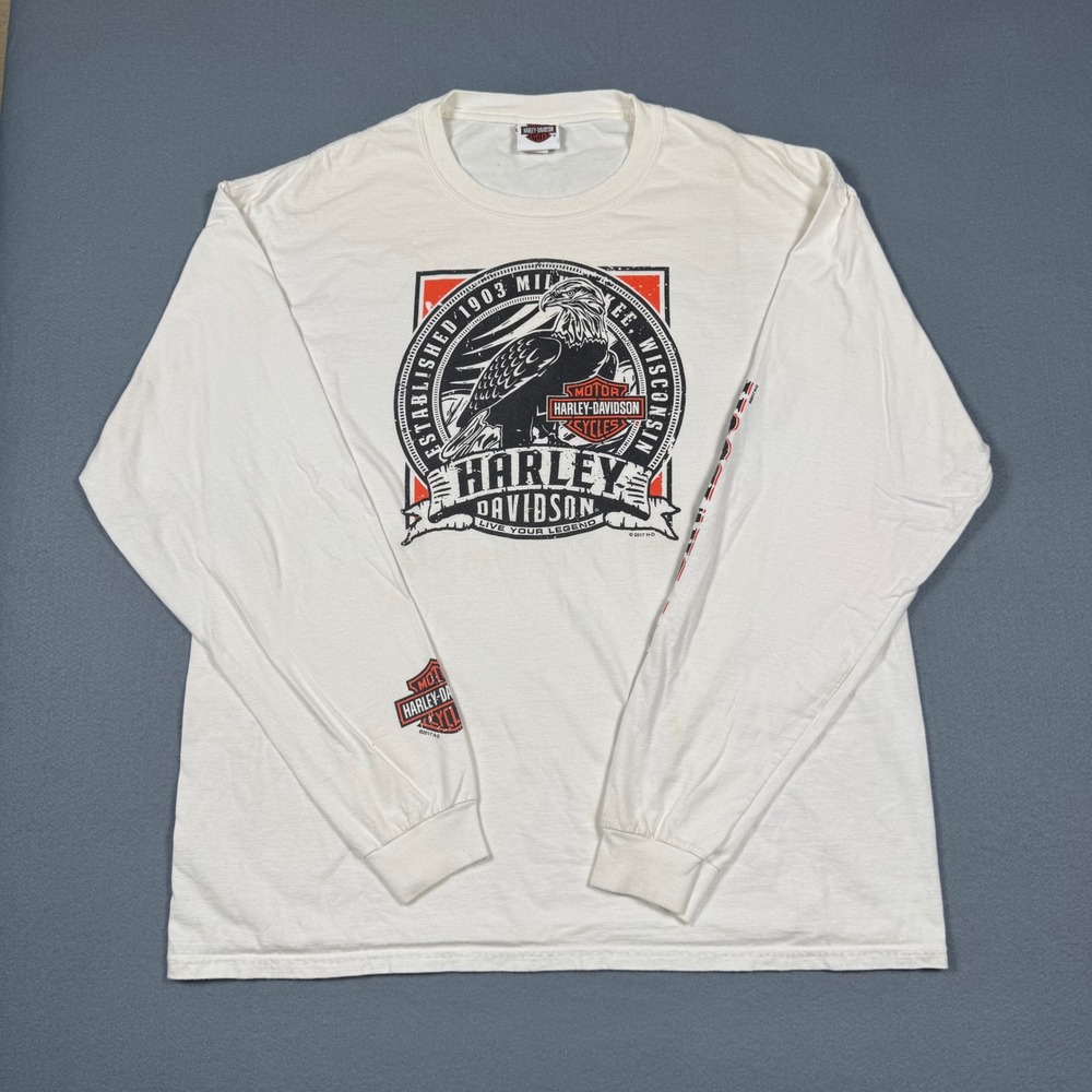 Harley Davidson Quantico VA Military Eagle Long Sleeve Shirt White Mens XL